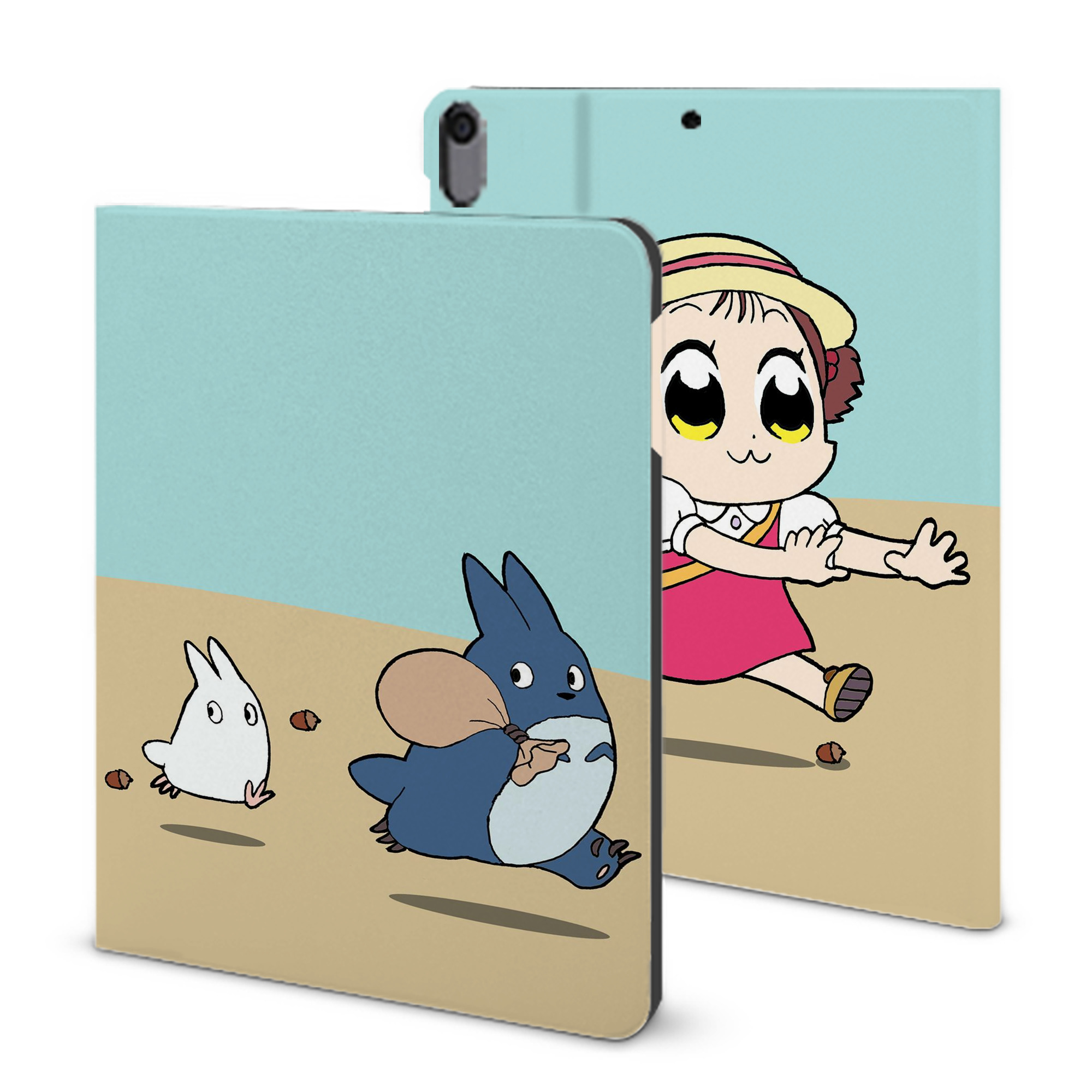 （画像用） となりのトトロ 草壁メイ 草壁サツキ My Neighbor Totoro Satsuki Kusakabe Mei Kusakabe IPad ケース ブック型 PUレザー TPU 耐衝撃 軽量 薄型 ペン収納なし 全面保護 IPad 各モデル対応